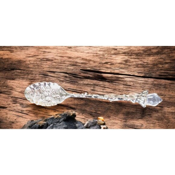 Carved Leaf Spoon with Crystal Accent, Apothecary Witchcraft Decor, 4.33" - Picture 2 of 7